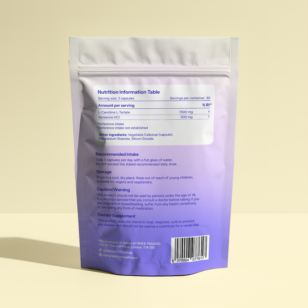 Alpha Nutrition Berberine & L-Carnitine | 90 Vegan Capsules
