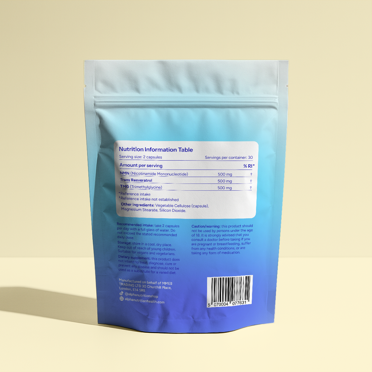 Alpha Nutrition NAD+ | NMN, Resveratrol & TMG | 60 Vegan Capsules