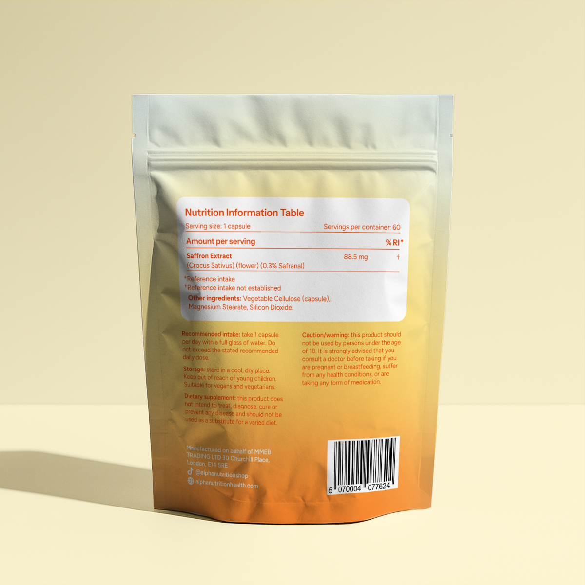 Alpha Nutrition Saffron Extract | 60 Vegan Capsules